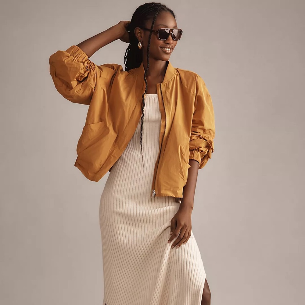 Maeve Anthropologie Balloon-Sleeve Bomber Jacket - Picture 4 of 8